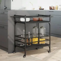 vidaXL Carros E Islas-Carrito de cocina de madera de ingeniería 82x40x78,5 cm