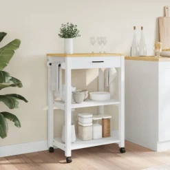 vidaXL Carrito de cocina MONZA madera maciza de pino 60x40x88,5 cm Blanco Sale