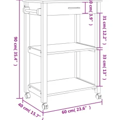 vidaXL Carrito de cocina MONZA madera maciza de pino 60x40x88,5 cm Blanco Sale