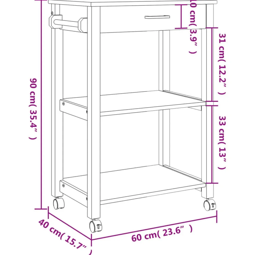 vidaXL Carrito de cocina MONZA madera maciza de pino 60x40x88,5 cm Blanco Sale