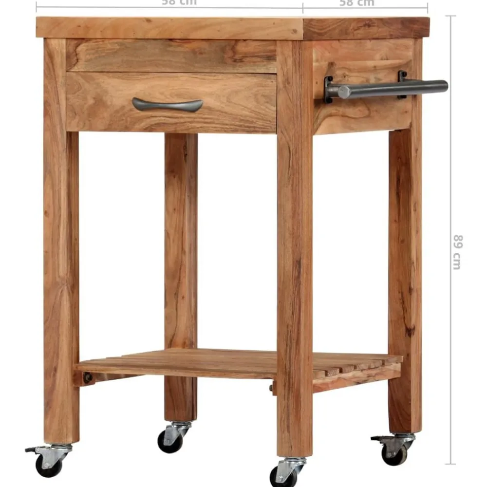 vidaXL Carros E Islas-Carrito de cocina de madera maciza de acacia 58x58x89 cm
