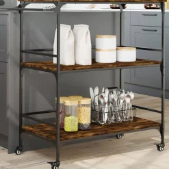 vidaXL Carros E Islas-Carrito de cocina madera ingeniería roble humo 100,5x50x105 cm