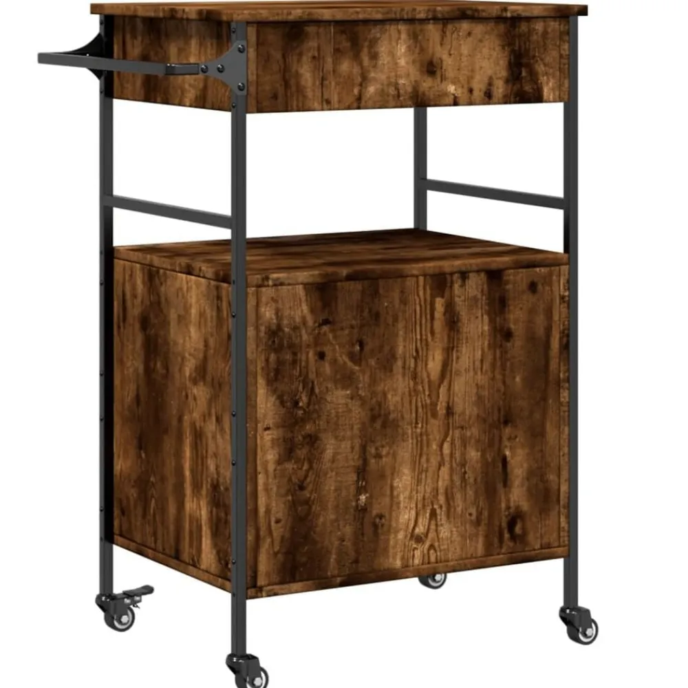 vidaXL Carrito de cocina madera ingeniería 56x43x89,5 cm Roble ahumado New