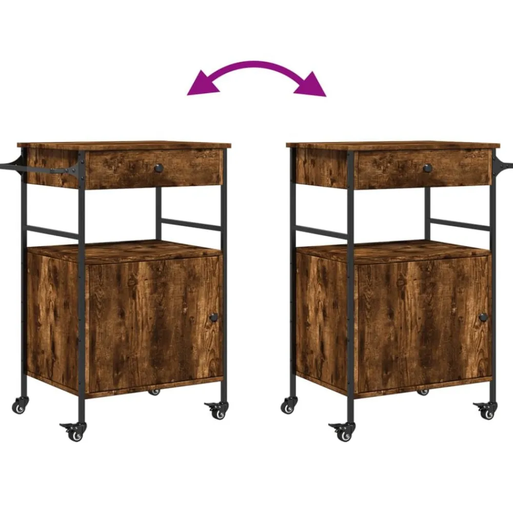 vidaXL Carrito de cocina madera ingeniería 56x43x89,5 cm Roble ahumado New