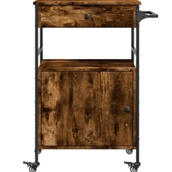 vidaXL Carrito de cocina madera ingeniería 56x43x89,5 cm Roble ahumado New