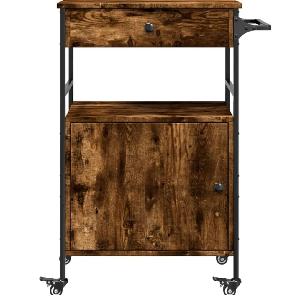 vidaXL Carrito de cocina madera ingeniería 56x43x89,5 cm Roble ahumado New