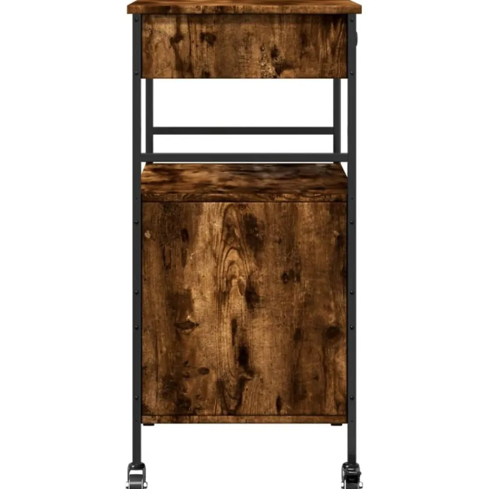 vidaXL Carrito de cocina madera ingeniería 56x43x89,5 cm Roble ahumado New
