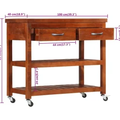 vidaXL Carrito de cocina de madera maciza de acacia 100x48x89 cm Discount