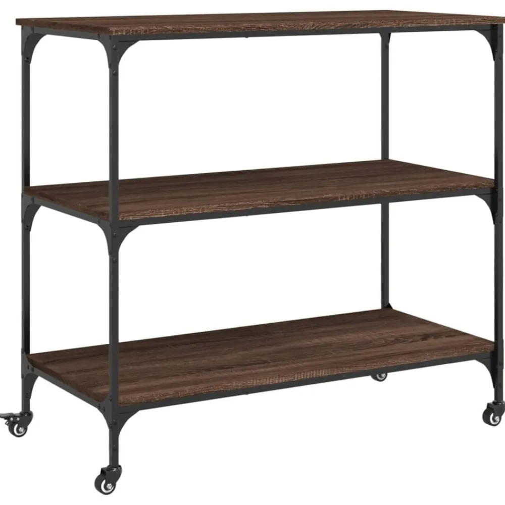 vidaXL Carrito de cocina madera ingeniería marrón roble 102x50x95 cm Marrón roble Sale