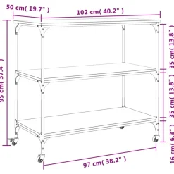 vidaXL Carrito de cocina madera ingeniería marrón roble 102x50x95 cm Marrón roble Sale