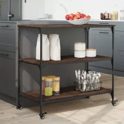 vidaXL Carrito de cocina madera ingeniería marrón roble 102x50x95 cm Marrón roble Sale