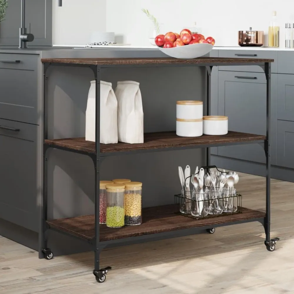 vidaXL Carrito de cocina madera ingeniería marrón roble 102x50x95 cm Marrón roble Sale