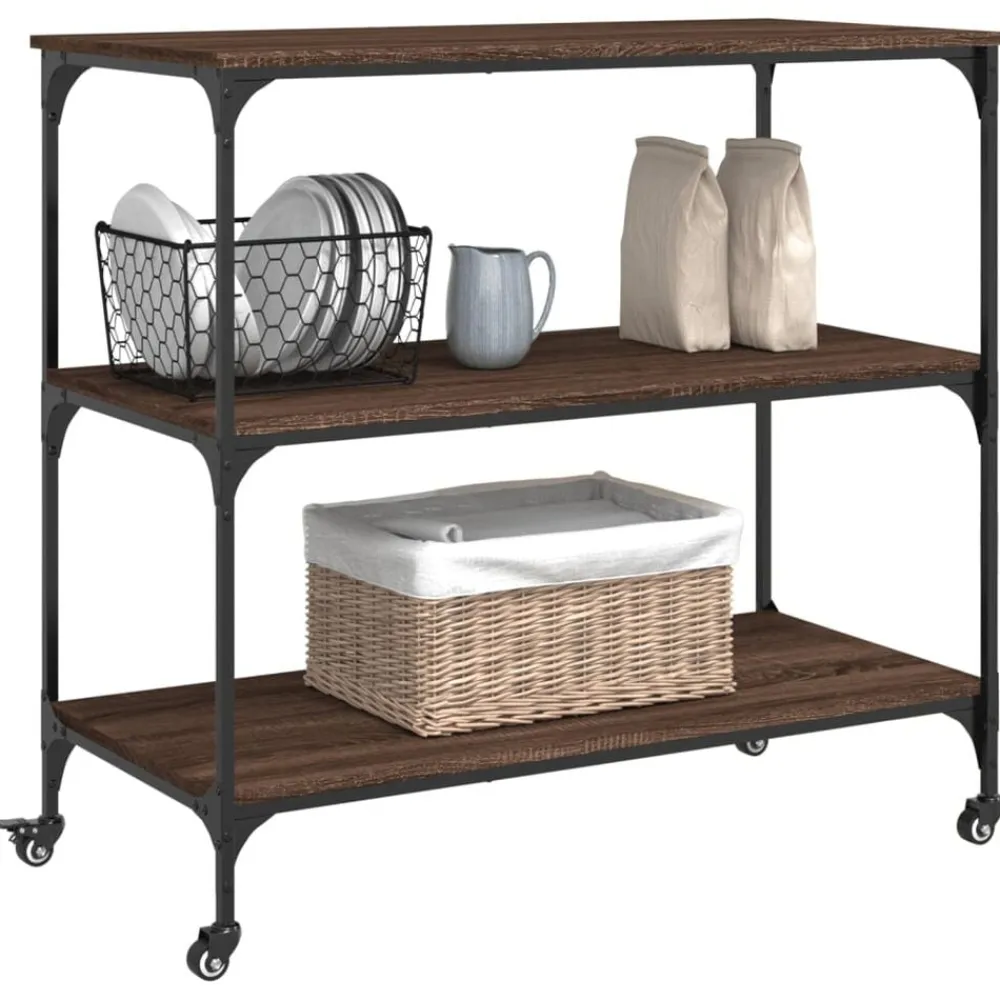 vidaXL Carrito de cocina madera ingeniería marrón roble 102x50x95 cm Marrón roble Sale