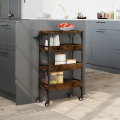 vidaXL Carrito de cocina madera ingeniería 53x20x76 cm Roble ahumado Sale