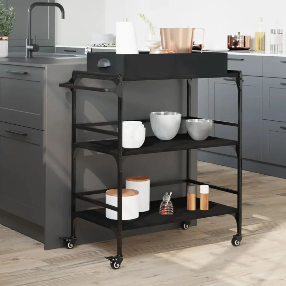 vidaXL Carros E Islas-Carrito de cocina de madera de ingeniería 81,5x41x92,5 cm