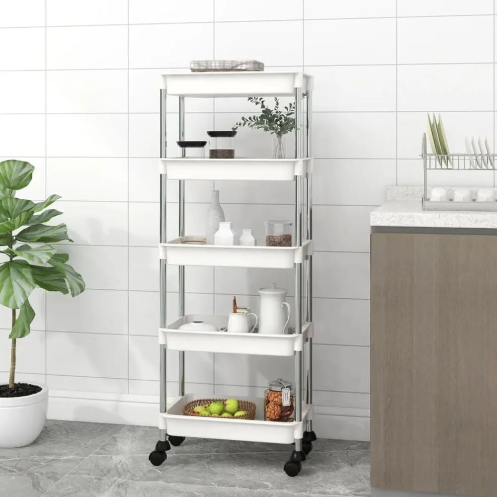 vidaXL Carrito de cocina 5 niveles hierro y ABS 42x29x128 cm Blanco Discount