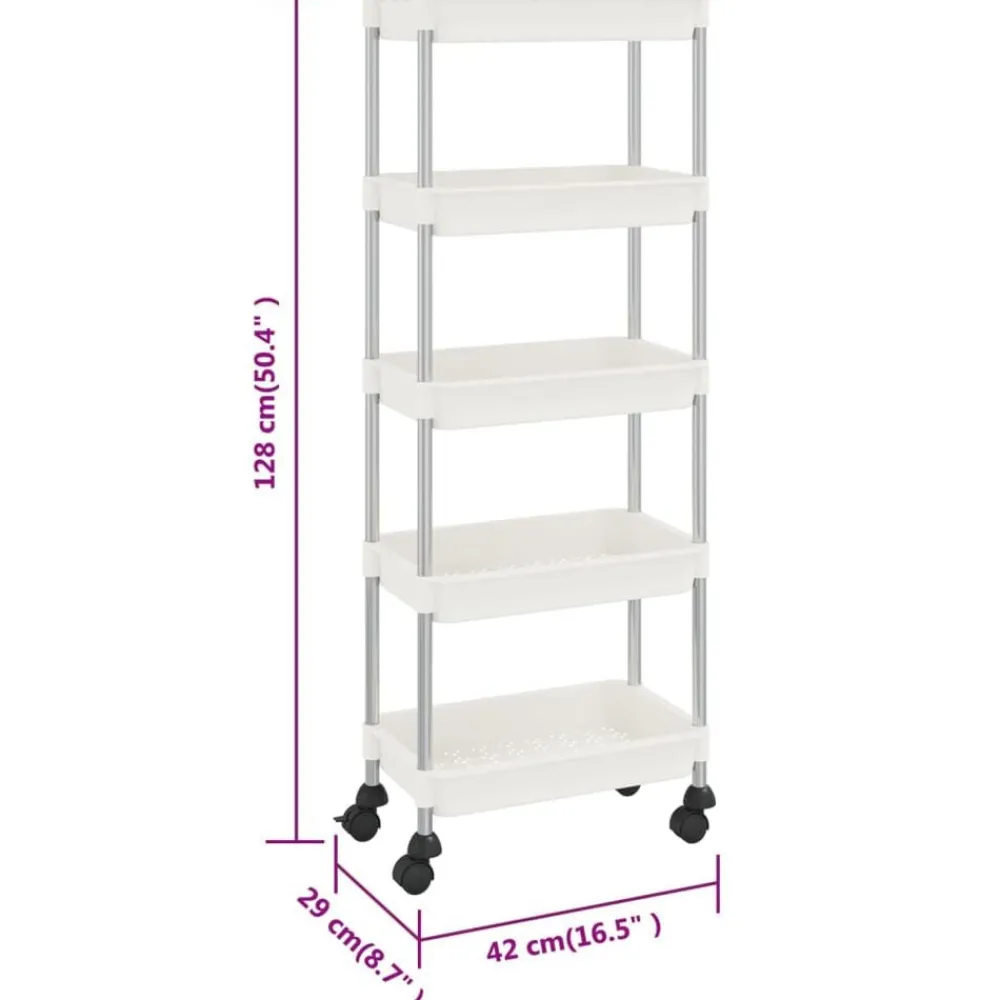 vidaXL Carrito de cocina 5 niveles hierro y ABS 42x29x128 cm Blanco Discount
