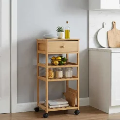 vidaXL Carrito de cocina con ruedas Natural 37 x 36 x 80 cm Bambú New