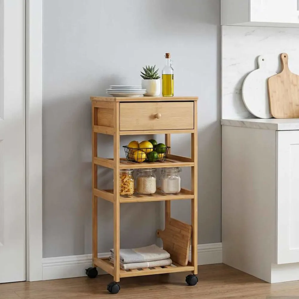 vidaXL Carrito de cocina con ruedas Natural 37 x 36 x 80 cm Bambú New