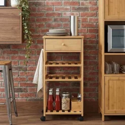vidaXL Carrito de cocina con ruedas Natural 37 x 36 x 80 cm Bambú New