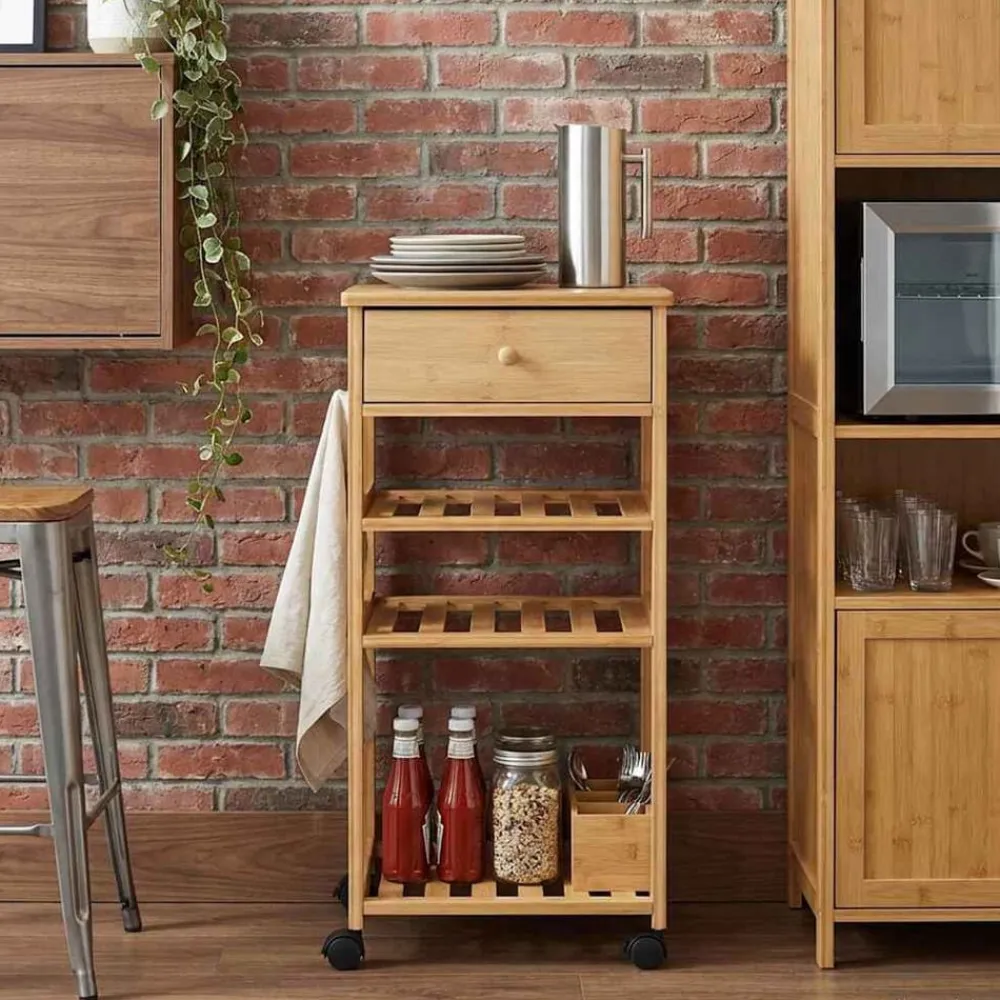 vidaXL Carrito de cocina con ruedas Natural 37 x 36 x 80 cm Bambú New
