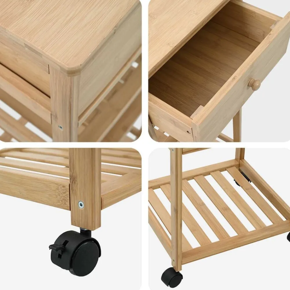 vidaXL Carrito de cocina con ruedas Natural 37 x 36 x 80 cm Bambú New