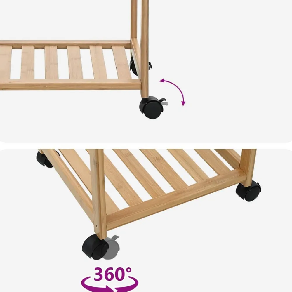 vidaXL Carrito de cocina con ruedas Natural 37 x 36 x 80 cm Bambú New