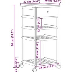 vidaXL Carrito de cocina con ruedas Natural 37 x 36 x 80 cm Bambú New