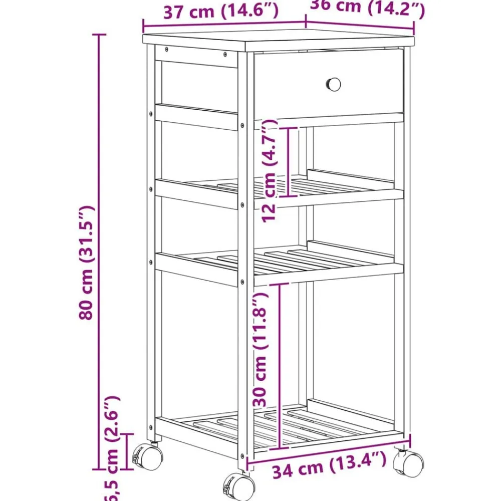 vidaXL Carrito de cocina con ruedas Natural 37 x 36 x 80 cm Bambú New