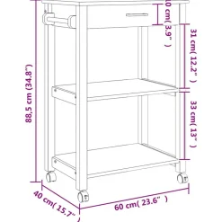 vidaXL Carros E Islas-Carrito de cocina MONZA madera maciza de pino 60x40x88,5 cm