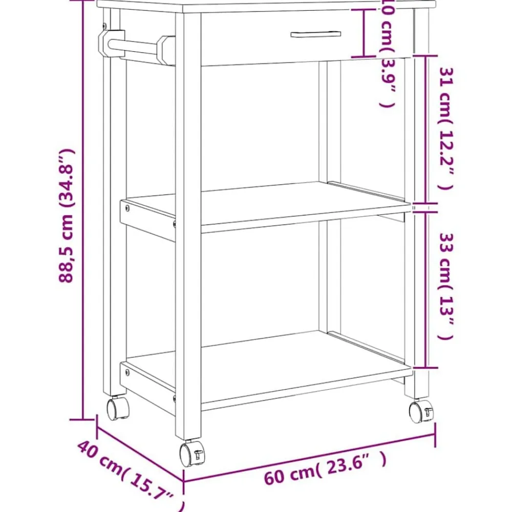 vidaXL Carros E Islas-Carrito de cocina MONZA madera maciza de pino 60x40x88,5 cm