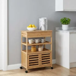 vidaXL Carros E Islas-Carrito de cocina con ruedas Natural 59,5 x 36 x 82 cm Bambú
