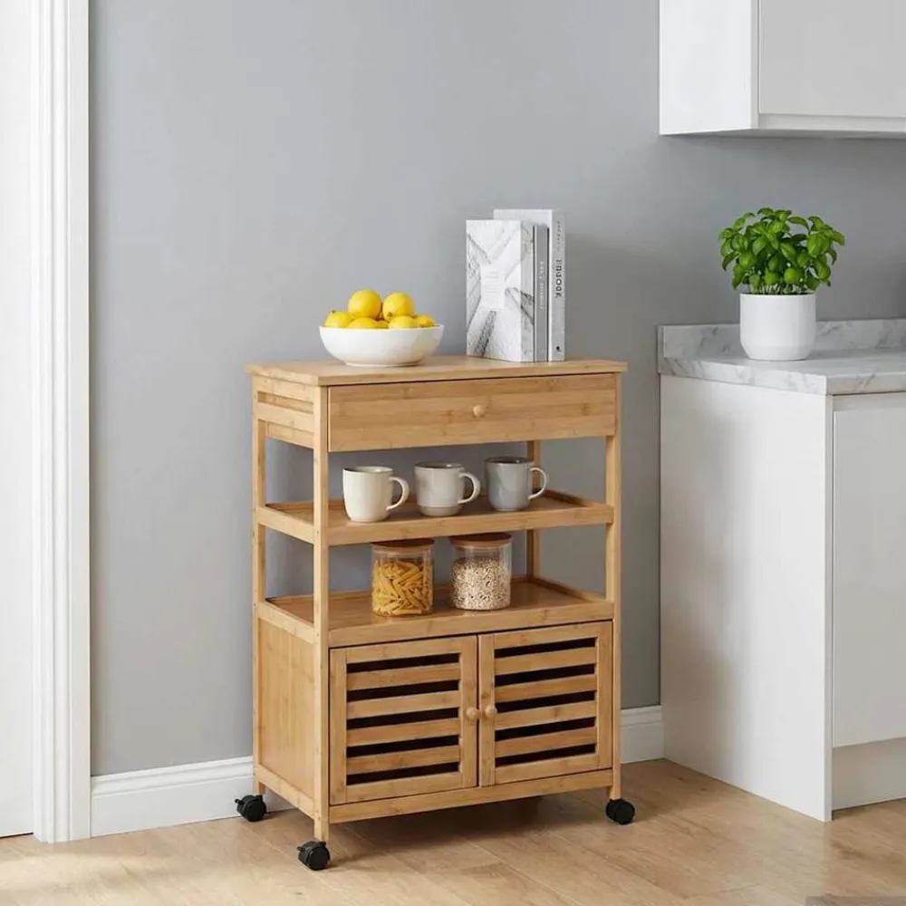 vidaXL Carros E Islas-Carrito de cocina con ruedas Natural 59,5 x 36 x 82 cm Bambú