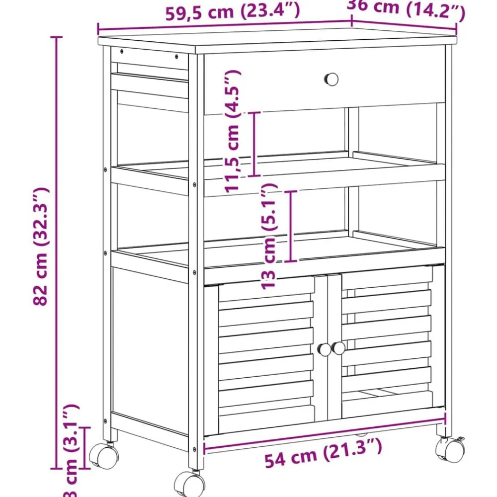 vidaXL Carros E Islas-Carrito de cocina con ruedas Natural 59,5 x 36 x 82 cm Bambú