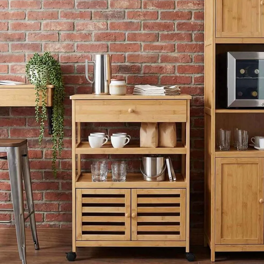 vidaXL Carros E Islas-Carrito de cocina con ruedas Natural 59,5 x 36 x 82 cm Bambú