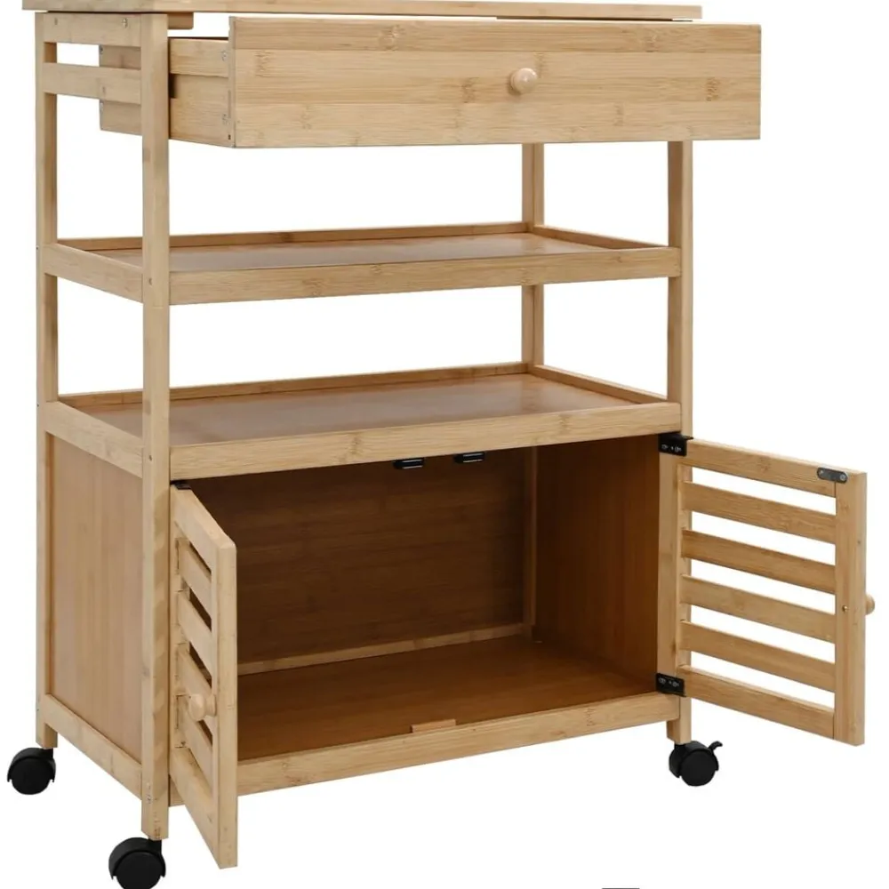 vidaXL Carros E Islas-Carrito de cocina con ruedas Natural 59,5 x 36 x 82 cm Bambú