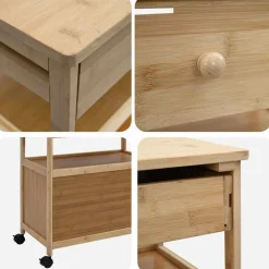 vidaXL Carros E Islas-Carrito de cocina con ruedas Natural 59,5 x 36 x 82 cm Bambú