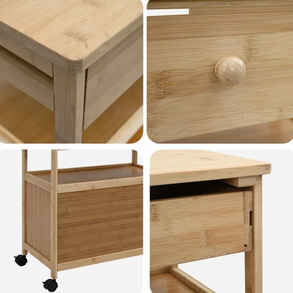 vidaXL Carros E Islas-Carrito de cocina con ruedas Natural 59,5 x 36 x 82 cm Bambú