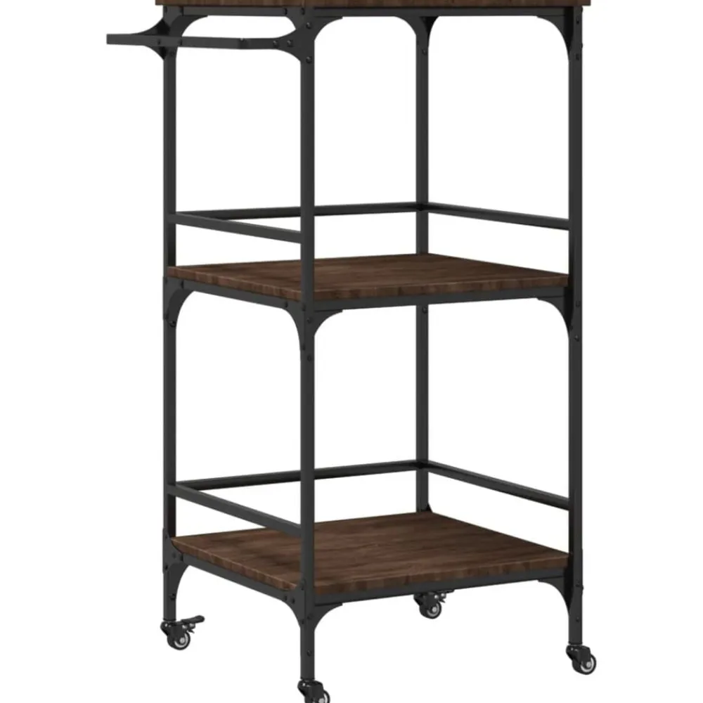vidaXL Carrito de cocina madera ingeniería roble marrón 60,5x50x105cm Marrón roble New