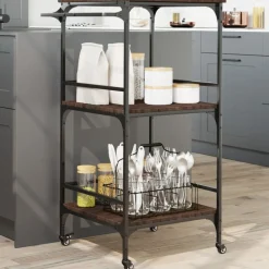 vidaXL Carrito de cocina madera ingeniería roble marrón 60,5x50x105cm Marr&oacute;n roble New