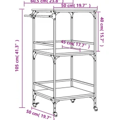 vidaXL Carrito de cocina madera ingeniería roble marrón 60,5x50x105cm Marrón roble New