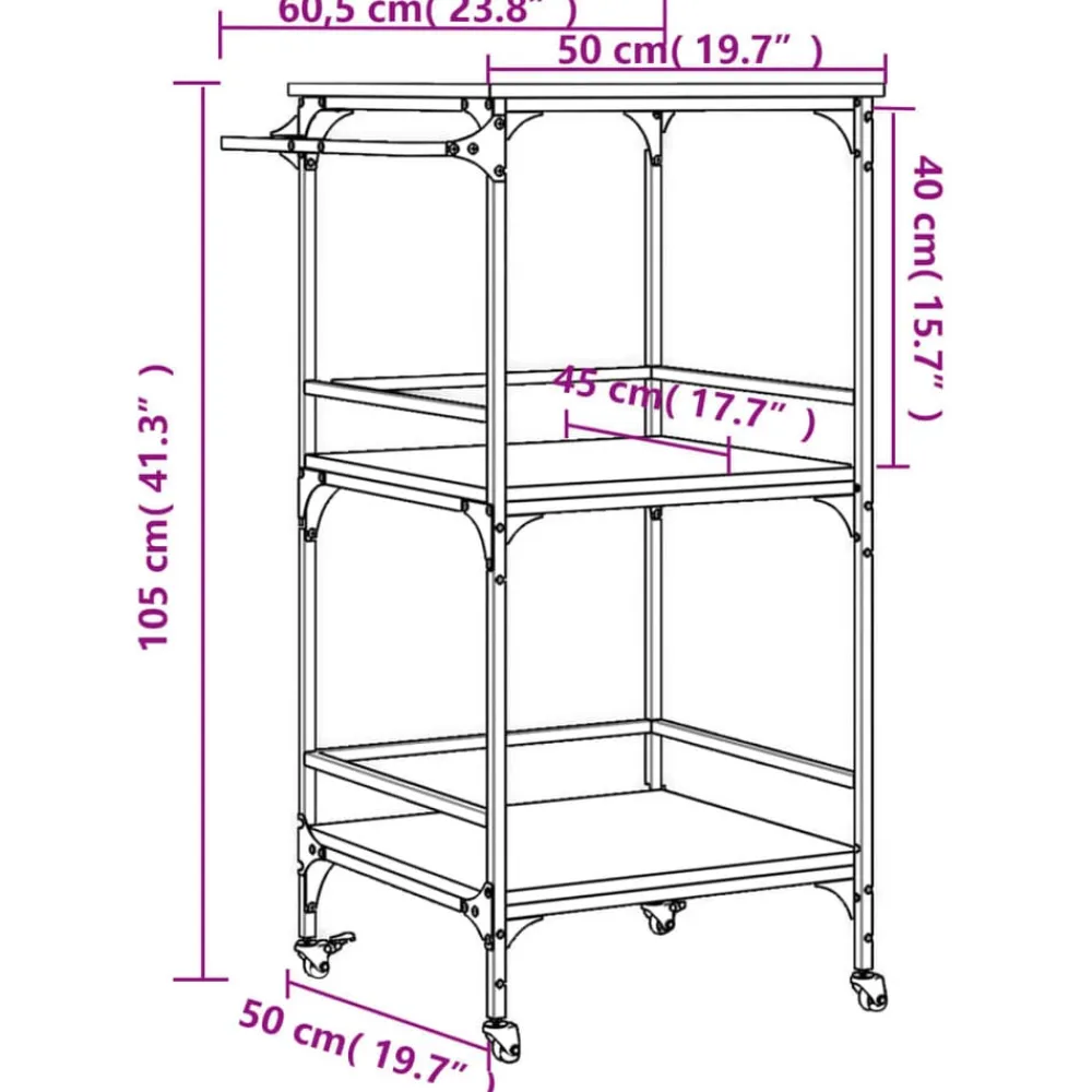 vidaXL Carrito de cocina madera ingeniería roble marrón 60,5x50x105cm Marrón roble New