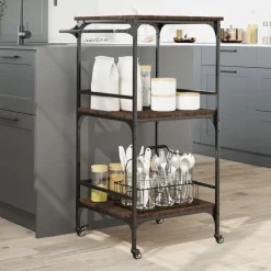 vidaXL Carrito de cocina madera ingeniería roble marrón 60,5x50x105cm Marrón roble New