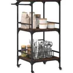 vidaXL Carrito de cocina madera ingeniería roble marrón 60,5x50x105cm Marrón roble New