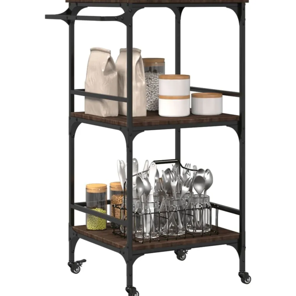 vidaXL Carrito de cocina madera ingeniería roble marrón 60,5x50x105cm Marrón roble New