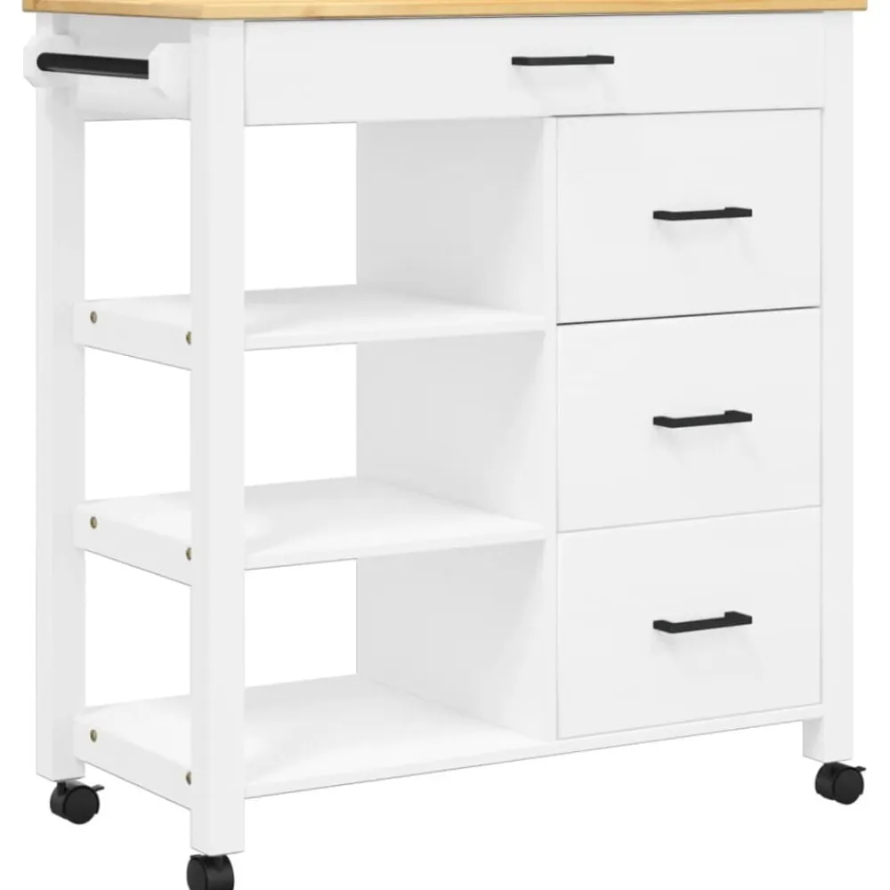 vidaXL Carrito de cocina MONZA madera maciza de pino 84x40x88,5 cm Blanco Outlet