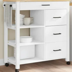 vidaXL Carrito de cocina MONZA madera maciza de pino 84x40x88,5 cm Blanco Outlet