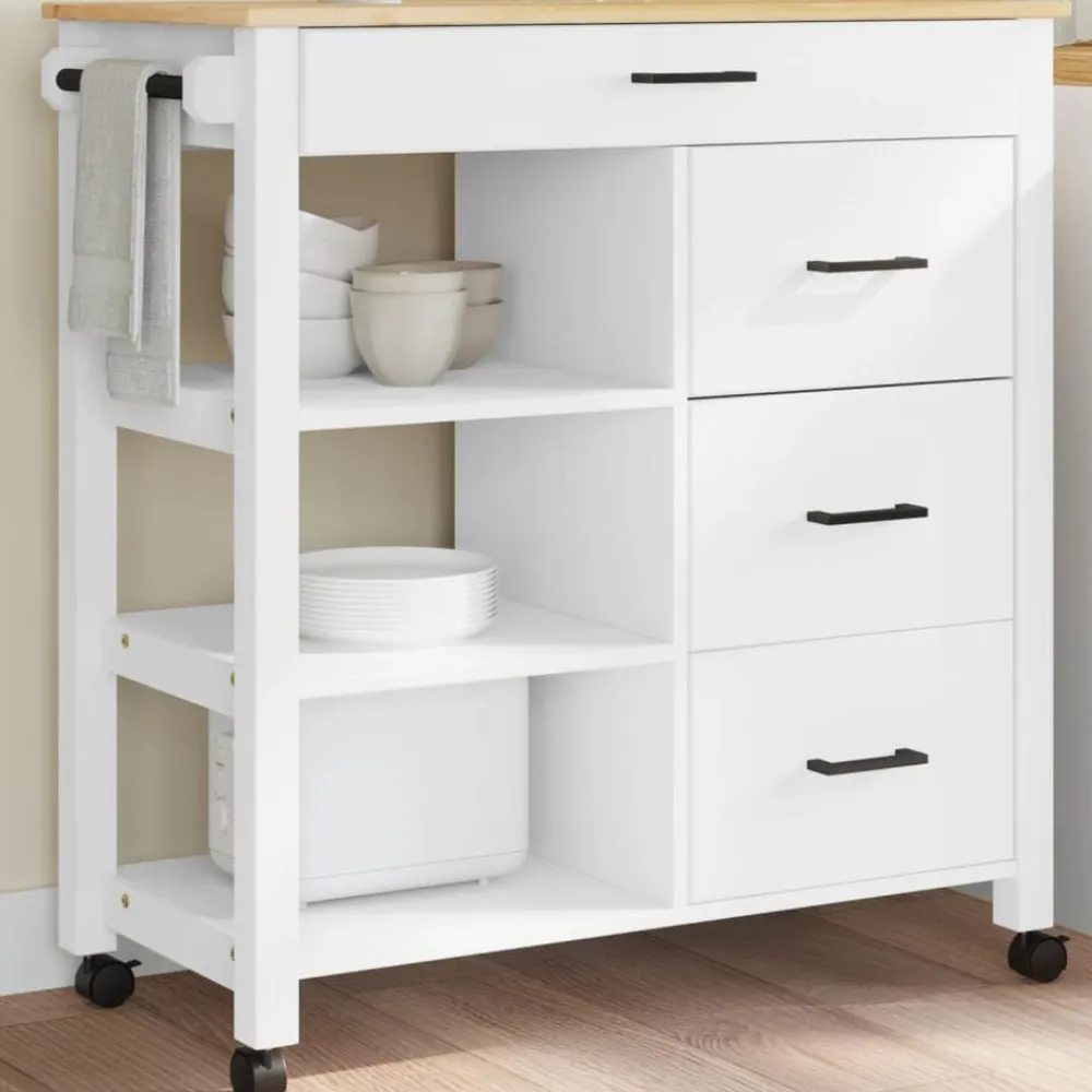 vidaXL Carrito de cocina MONZA madera maciza de pino 84x40x88,5 cm Blanco Outlet