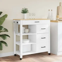 vidaXL Carrito de cocina MONZA madera maciza de pino 84x40x88,5 cm Blanco Outlet