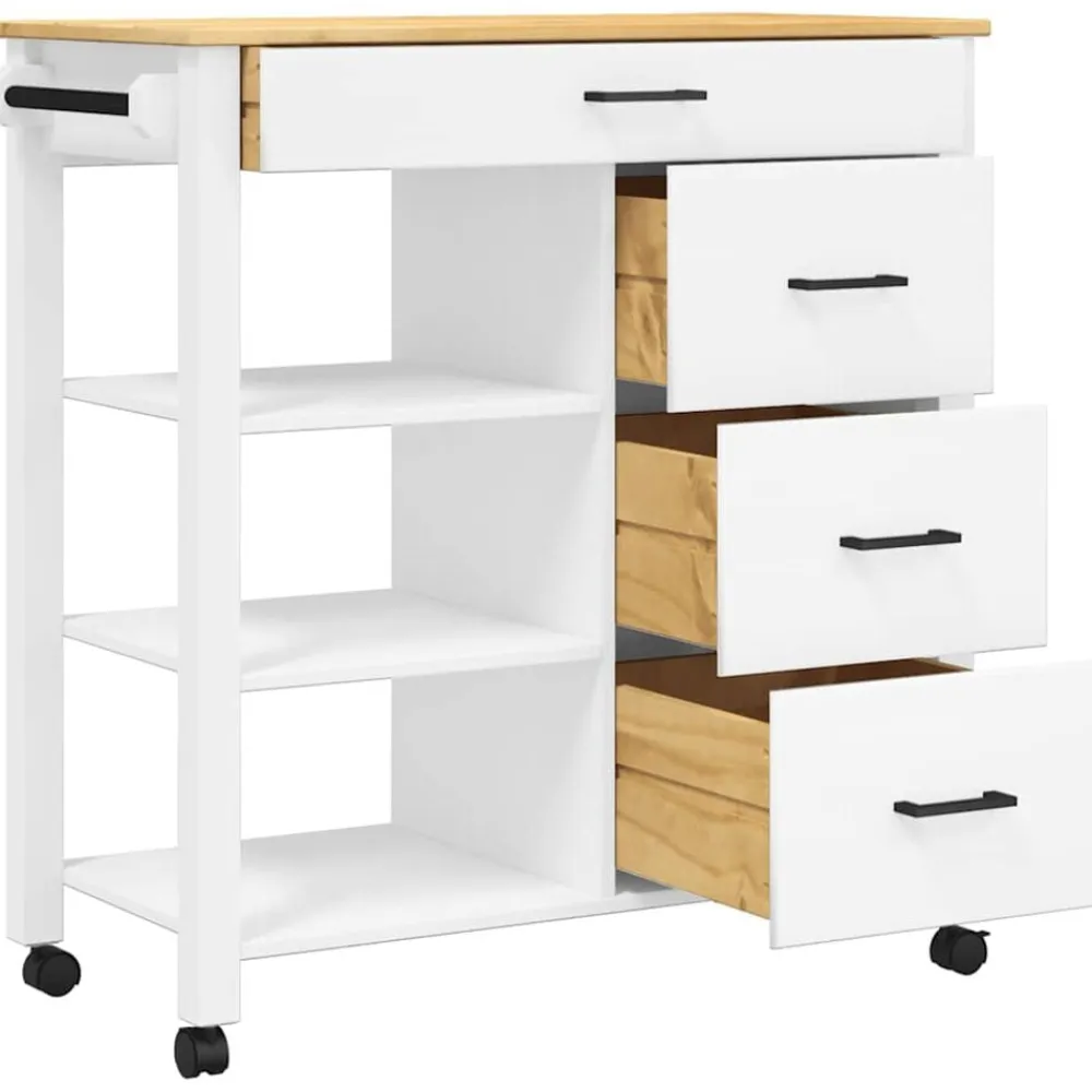 vidaXL Carrito de cocina MONZA madera maciza de pino 84x40x88,5 cm Blanco Outlet